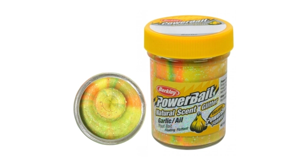 BERKLEY - Pstruhové cesto PowerBait Natural Scent Glitter 50 g Garlic Rainbow