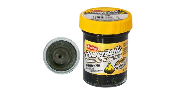 BERKLEY - Pstruhové cesto PowerBait Trout Bait Natural Glitter 50 g Cesnak