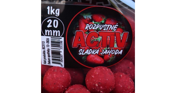 BLACK CARP - Boilies Activ 20 mm 1 kg Sladká jahoda