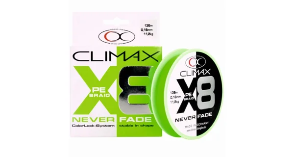 CLIMAX - Pletená šnúra Never Fade 8x Pe-Braid Green 0,14 mm 11,2 kg 135 m