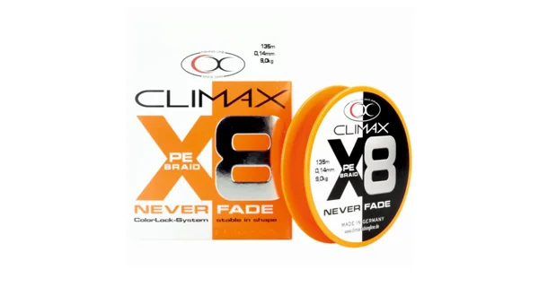 CLIMAX - Pletená šnúra Never Fade 8x Pe-Braid Orange 0,10 mm 6,7 kg 135 m