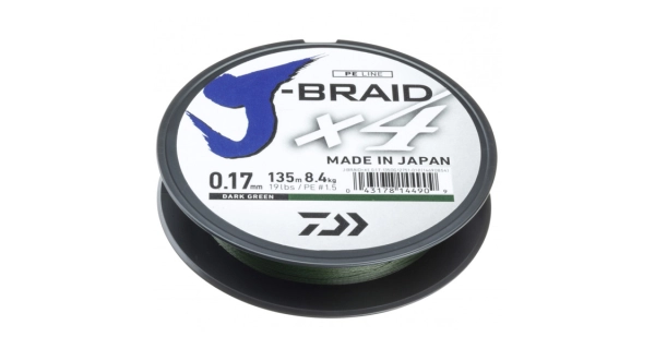 DAIWA - Pletená šnúra J-Braid 4 Tmavozelená 0,15 mm 6,9 kg 135 m
