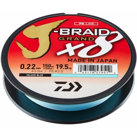 DAIWA - Pletená šnúra J-Braid Grand X8 Blue 0,16 mm 10 kg 135 m