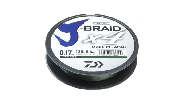 DAIWA - Splietaná šnúra J-Braid X4 0,19 mm 10,2 kg 135 m Tmavo zelená