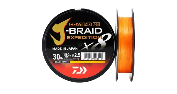 DAIWA - Splietaná šnúra J-Braid X8 Expedition Smash Orange 0,20 mm 16 kg 150 m