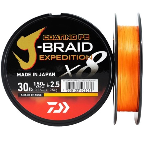 DAIWA - Splietaná šnúra J-Braid X8 Expedition Smash Orange 0,20 mm 16 kg 150 m
