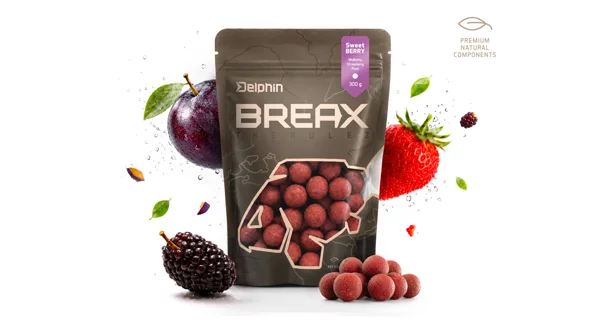 DELPHIN - Boilies BreaX SweetBERRY 24 mm 300 g Moruša Jahoda Slivka
