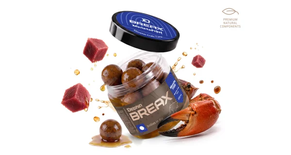 DELPHIN - Boilies v dipe BreaX MonstaFISH Monster Krab Tuniak 24 mm 200 ml