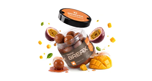 DELPHIN - Boilies v dipe BreaX PassionKRILL Krill Mango 24 mm 200 ml