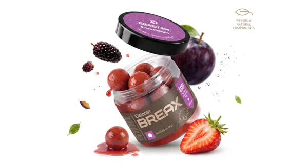 DELPHIN - Boilies v dipe BreaX SweetBERRY Moruše Jahoda Slivka 16 mm 200 ml