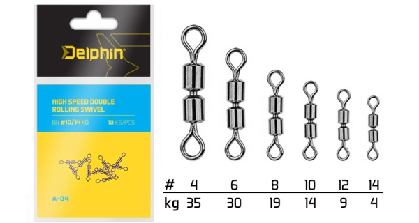 DELPHIN - Dvojitý obratlík Hi Speed Double Rolling Swivel A-04 10 ks BN 8/19 kg