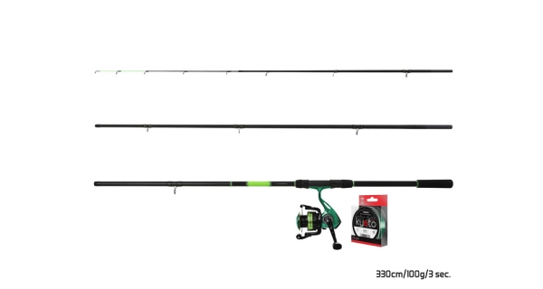 DELPHIN - Feederový set Prút Wasabi 3,3 m 100 g + Navijak ELIXIR 3T + Vlasec