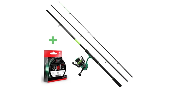 DELPHIN - Feederový set Prút Wasabi 3,3 m 100 g + Navijak ELIXIR 3T + Vlasec