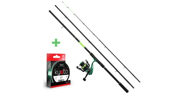 DELPHIN - Feederový set Prút Wasabi 3,6 m 100 g + Navijak ELIXIR 4T + Vlasec