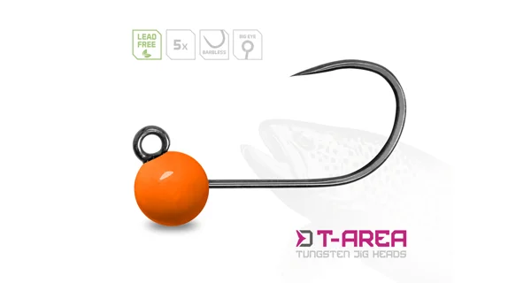 DELPHIN - Jigová hlavička T-AREA BL Volfrámový jig fluo oranžový 5 ks veľ. 4 2,2 g 6,4 mm