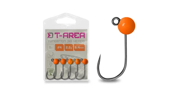 DELPHIN - Jigová hlavička T-AREA BL Volfrámový jig fluo oranžový 5 ks veľ. 4 2,2 g 6,4 mm