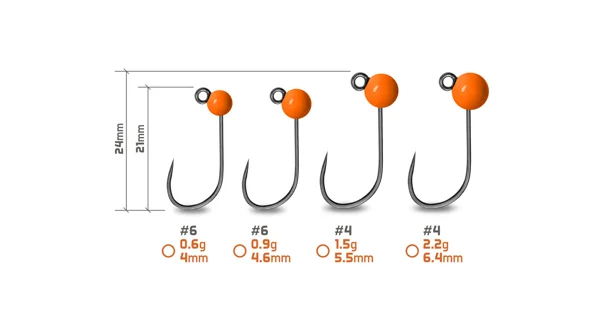 DELPHIN - Jigová hlavička T-AREA BL Volfrámový jig fluo oranžový 5 ks veľ. 6 0,6 g 4 mm