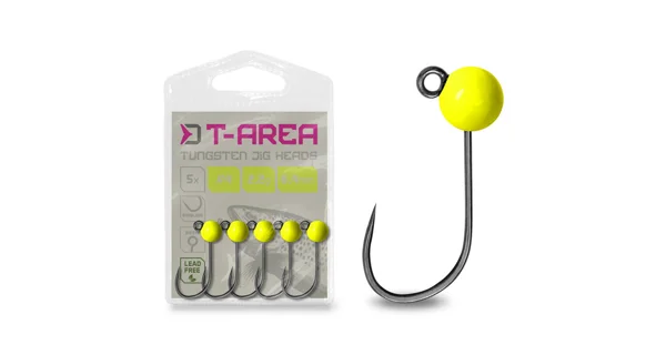 DELPHIN - Jigová hlavička T-AREA BL Volfrámový jig fluo žltý 5 ks veľ. 4 2,2 g 6,4 mm