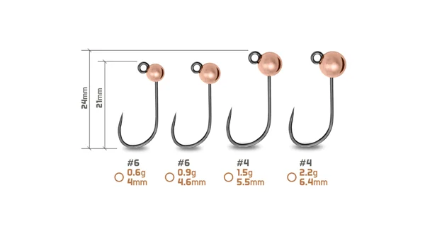DELPHIN - Jigová hlavička T-AREA BL Volfrámový jig medený 5 ks veľ. 4 2,2 g 6,4 mm
