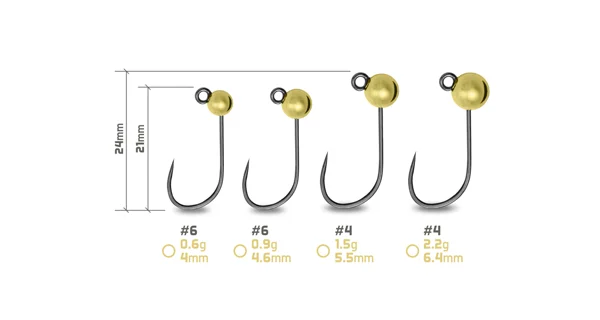 DELPHIN - Jigová hlavička T-AREA BL Volfrámový jig zlatý 5 ks veľ. 4 2,2 g 6,4 mm