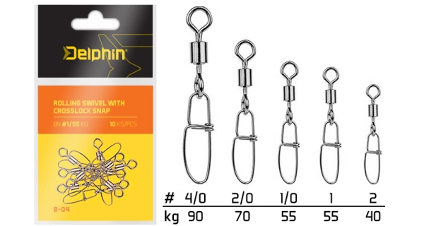 DELPHIN - Karabínka na obratlíku Rolling swivel with Crosslock snap BN veľ. 2/0