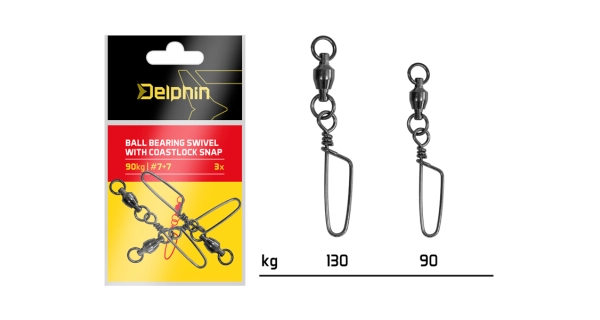 DELPHIN - Karabínka s obratlíkom Ball Bearing Swivel With Coastlock Snap 130 kg 3 ks