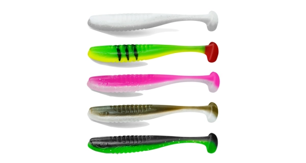 DELPHIN - Mix nástrah Zandera UV Yeti Booty Candy Perchy Forester 10 cm 5 ks