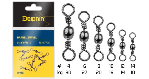 DELPHIN - Obratlík Barrel Swivel A-02 10 ks BN 12/14 kg