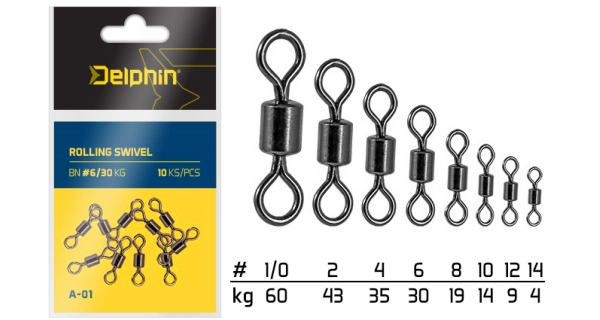 DELPHIN - Obratlík Rolling Swivel A-01 10 ks BN 14/4 kg