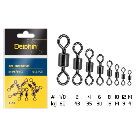 DELPHIN - Obratlík Rolling Swivel A-01 10 ks BN 2/43 kg