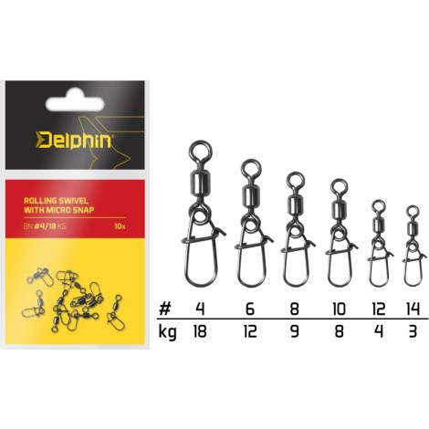 DELPHIN - Obratlík s Karabínkou Rolling Swivel With Micro Snap 10 ks Veľ.6 12 kg