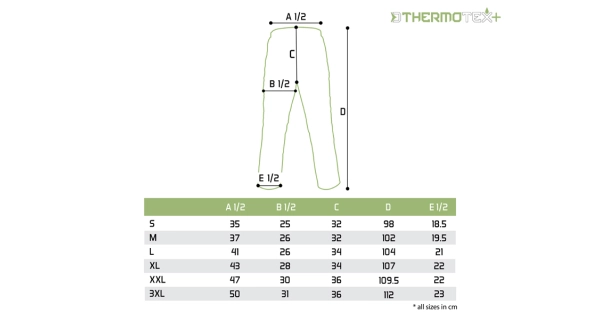 DELPHIN - Outdoorové nohavice ThermoTEX Plus+ veľ. 2XL