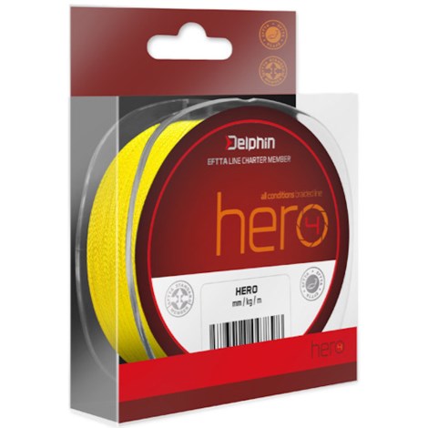 DELPHIN - Pletená šnúra Hero 4 Fluo žltá 0,14 mm 1000 m