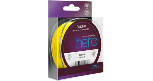 DELPHIN - Pletená šnúra Hero 8 Fluo žltá 0,12 mm 8,2 kg 1000 m