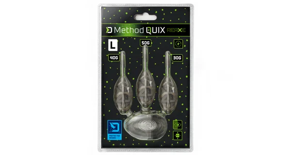 DELPHIN - Sada kŕmidiel s formičkou Method QUIX Reaxe L 3+1 30 g + 40 g + 50 g
