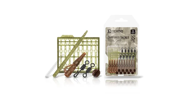 DELPHIN - Set kaprárskych montáží sCAMO Total CARP Závesky, prevleky, obratlíky a zarážky 10 setov