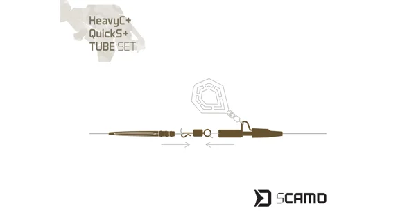 DELPHIN - Set závesky, prevleky a obratlíky sCAMO HeavyC + QuickS veľ. 4 + Tube 5 ks
