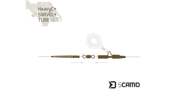 DELPHIN - Set závesky, prevleky a obratlíky sCAMO HeavyC + Swivel veľ. 4 + Tube 5 ks