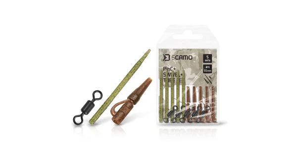 DELPHIN - Set závesky, prevleky a obratlíky sCAMO PinC + Swivel veľ. 4 + Tube 5 ks