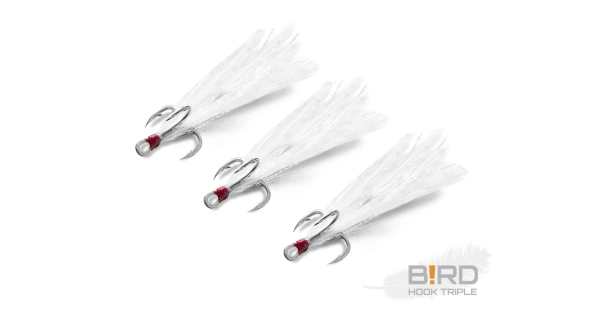 DELPHIN - Trojháčik Bird Hook Triple Biele pierka 3 ks veľ. 4