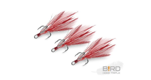 DELPHIN - Trojháčik Bird Hook Triple Červené pierka 3 ks veľ. 4