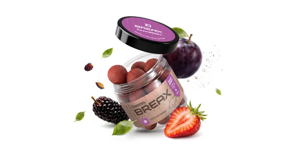 DELPHIN - Vyvážené boilies BreaX SweetBERRY Moruše Jahoda Slivka 16 mm 100 g