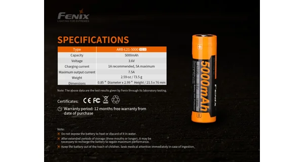 FENIX - Dobíjacia batéria 21700 5000 mAh (Li-Ion)