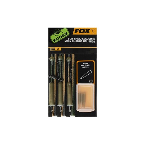 FOX - Hotová montáž Edges Camo Leadcore Kwik Change Heli Rigs 50 lb, 3 ks