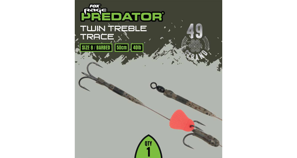 FOX RAGE - Hotový náväzec Twin Treble Trace Barbed 40 lb veľ. 8