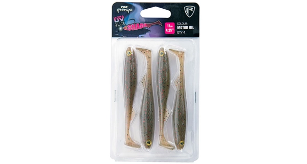 FOX RAGE - Sada gumových nástrah Slick Shad UV Single Colour Packs Motor Oil 11 cm 4 ks