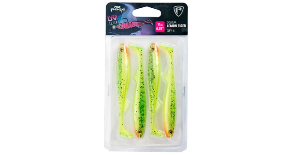 FOX RAGE - Súprava gumových nástrah Slick Shad UV Single Colour Packs Lemontiger 11 cm 4 ks
