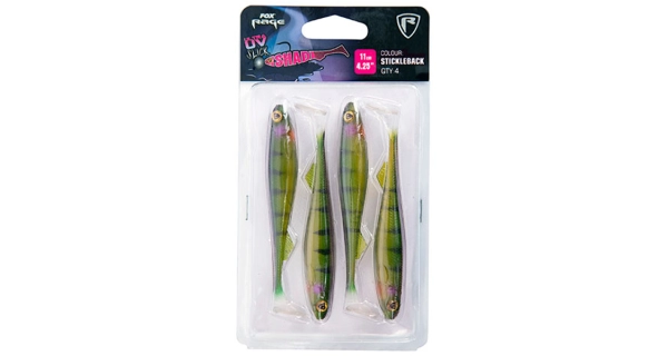 FOX RAGE - Súprava gumových nástrah Slick Shad UV Single Colour Packs Stickleback 11 cm 4 ks