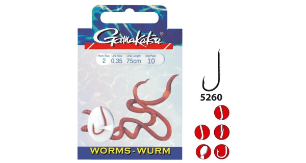 GAMAKATSU - Hotový náväzec Worm LS-5260 Red veľ. 6 75 cm 10 ks