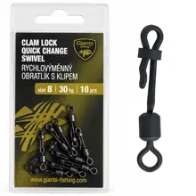 GIANTS FISHING - Rýchlovýmenný obratlík s klipom Clam Lock Quick Change Swivel 30 kg veľ. 8 10 ks